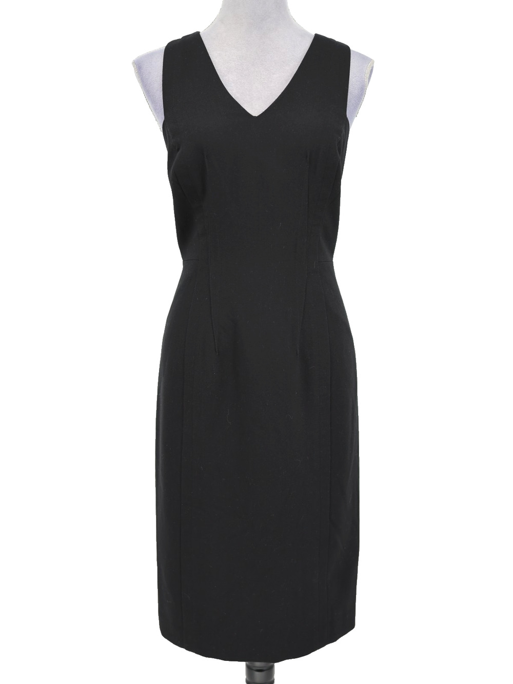 Banana Republic Dress Womens 4 Black Sheath Lined Back Zip V Neck Stretch Career